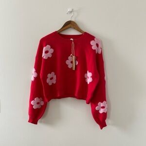 Red Sweater with Pink Flowers